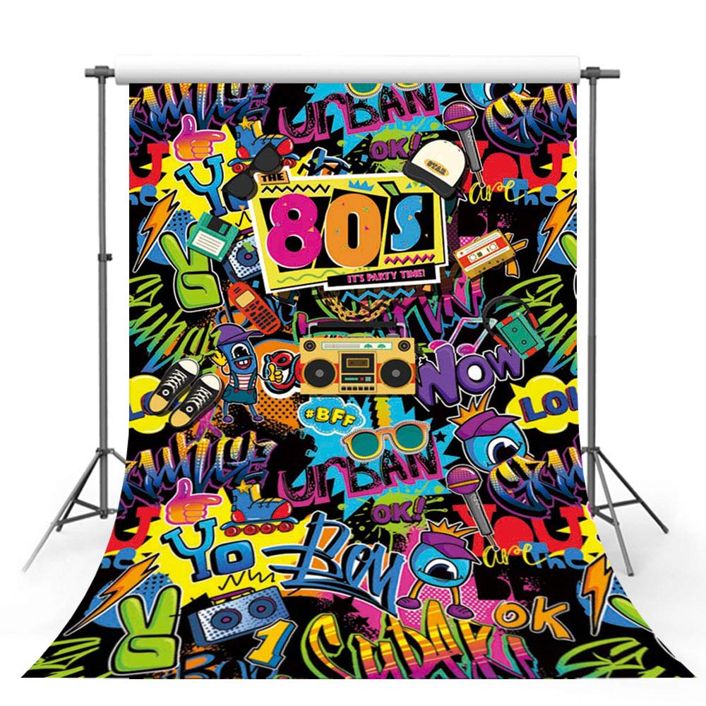 MEHOFOTO Hip Hop Back to the 80s Birthday Party Decorations Adult Birthday Party Decoration Photo Studio Banner Disco Graffiti 5x7ft