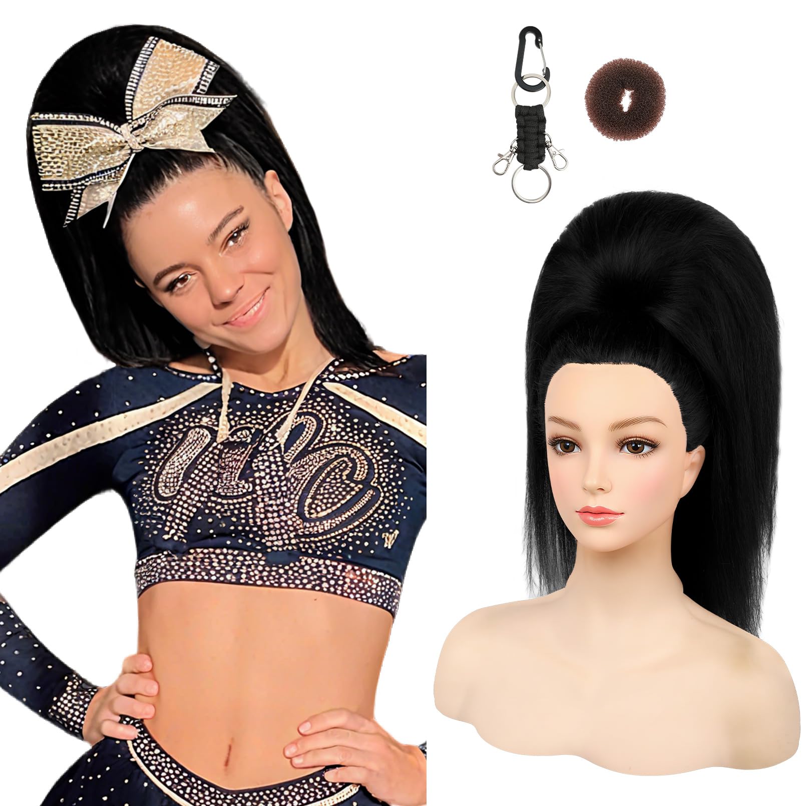 Photo 1 of SEIKEA Cheer Ponytail Hair Piece, 100% Super Protein Fiber Straight Cheerleader Hairpiece Lightweight Silky Smooth Fluffy 18" Ponytail Extension for Cheerleader Competition, Dance Natural Black