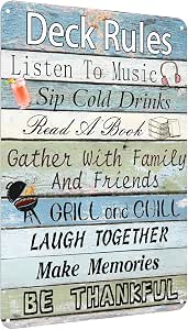 Viodenl Retro-Blechschild „Deck Rules“ – 40,6x30,5 Cm, Aus Metall, Wasserfest, Mit 4 Aufhängelöchern, Für Bar & Terrasse