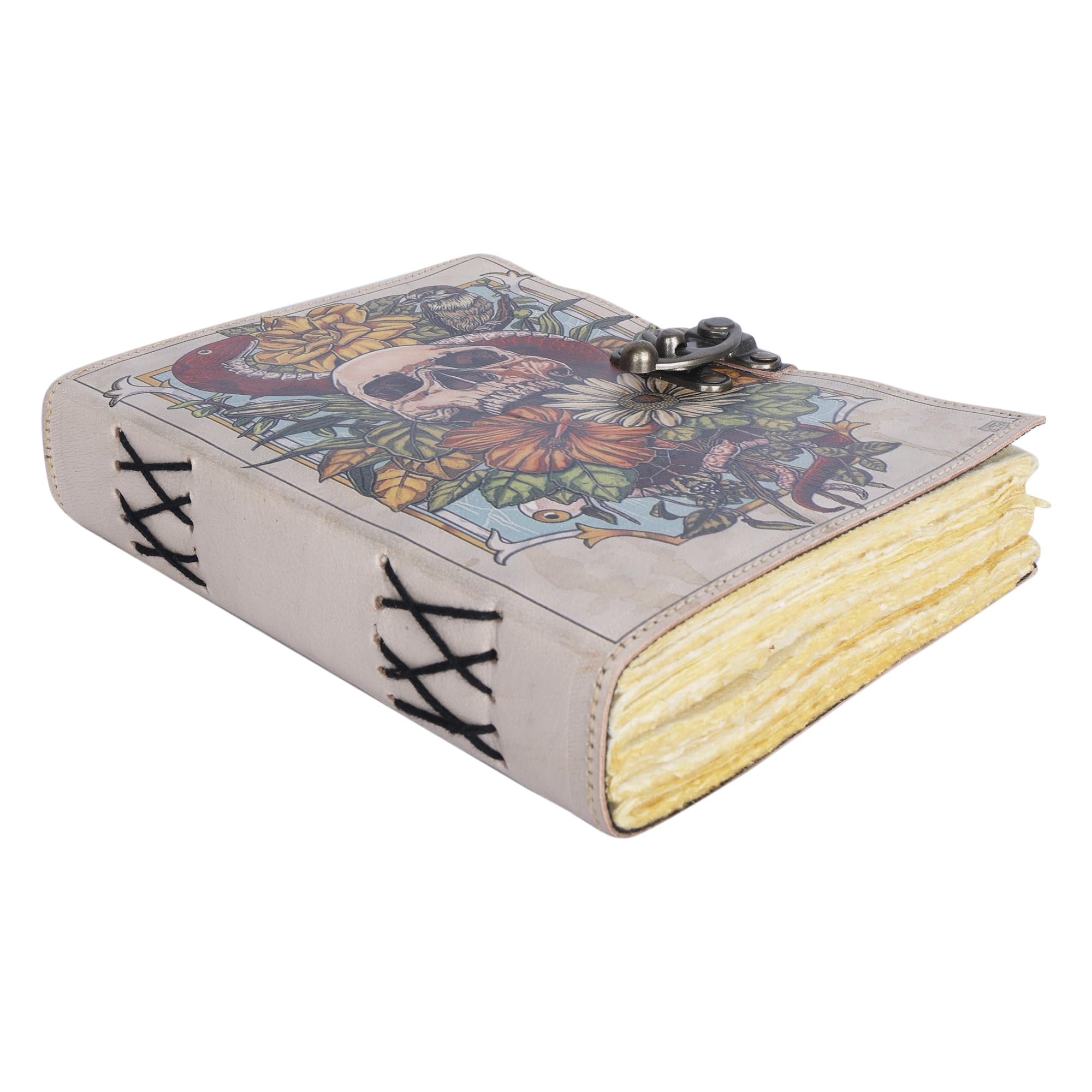 OVERDOSE Skull Design Handmade vintage leather journal • Deckle edge paper, Blank spell book of shadows grimoire journal Talisman Prints - 6x8 inches|15x20 cm| A5