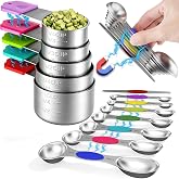 Minteem Stainless Steel Magnetic Measuring Cups and Spoons Set, 5 Nesting Magnetic Measuring Cup, 7 Magnetic Measuring Spoons, 1 Leveler for Liquid &amp; Dry