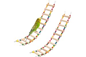 DVHEY 11-Step Bird Ladder Bridge,21.26 x 3.15 inch Raw Wood and Edible Dye,2 Pieces Pet Hamster Climbing Ladder Swing Toys Suitable for Small to Medium Birds,Bird Cage Accessories (11 Ladders -2pcs)