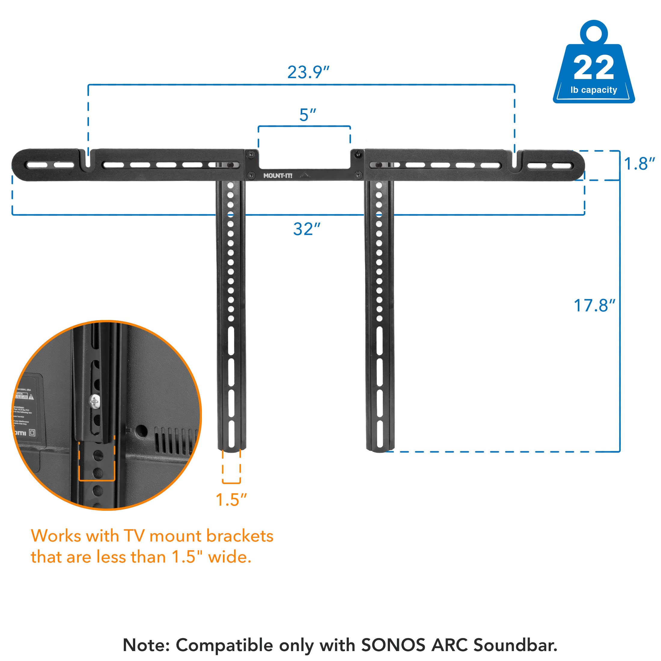 Mount-It! TV Speaker Bracket Compatible with Sonos Arc Soundbars | Soundbar Mount for TV to Achieve Directional Sound All Around, Designed for Compatibility with Sonos Arc