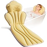 Pesipers Ergonomic Full Body Bath Pillow for Bathtub, 3.9 inch Thickened Tub Pillows for Back Support and Headrest Neck, Soft 5D Air Mesh Cushion & Mat, Bathtub Pillow with 13 Suction Cups(Gold)