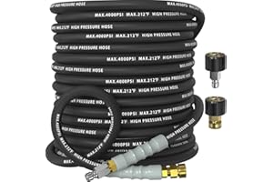 NAVOHEVEN Pressure Washer Hose 50FT 4000 PSI, Kink Resistant Steel Braided Layer & NonMarking Rubber for Hot/Cold Water, High Power Washer Hose With 3/8 Inch Quick Connect & M22 Fitting, Black