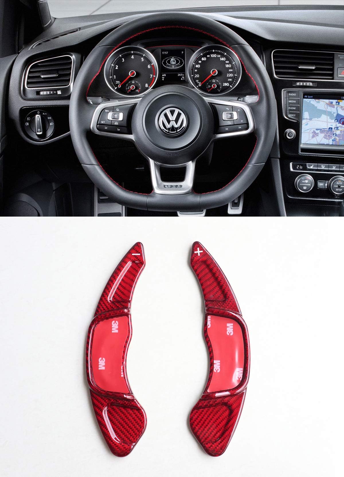 Pinalloy Real Red Carbon Fiber DSG Steering Paddle Shifter Extension for Golf MK7 7.5 GTI Type R