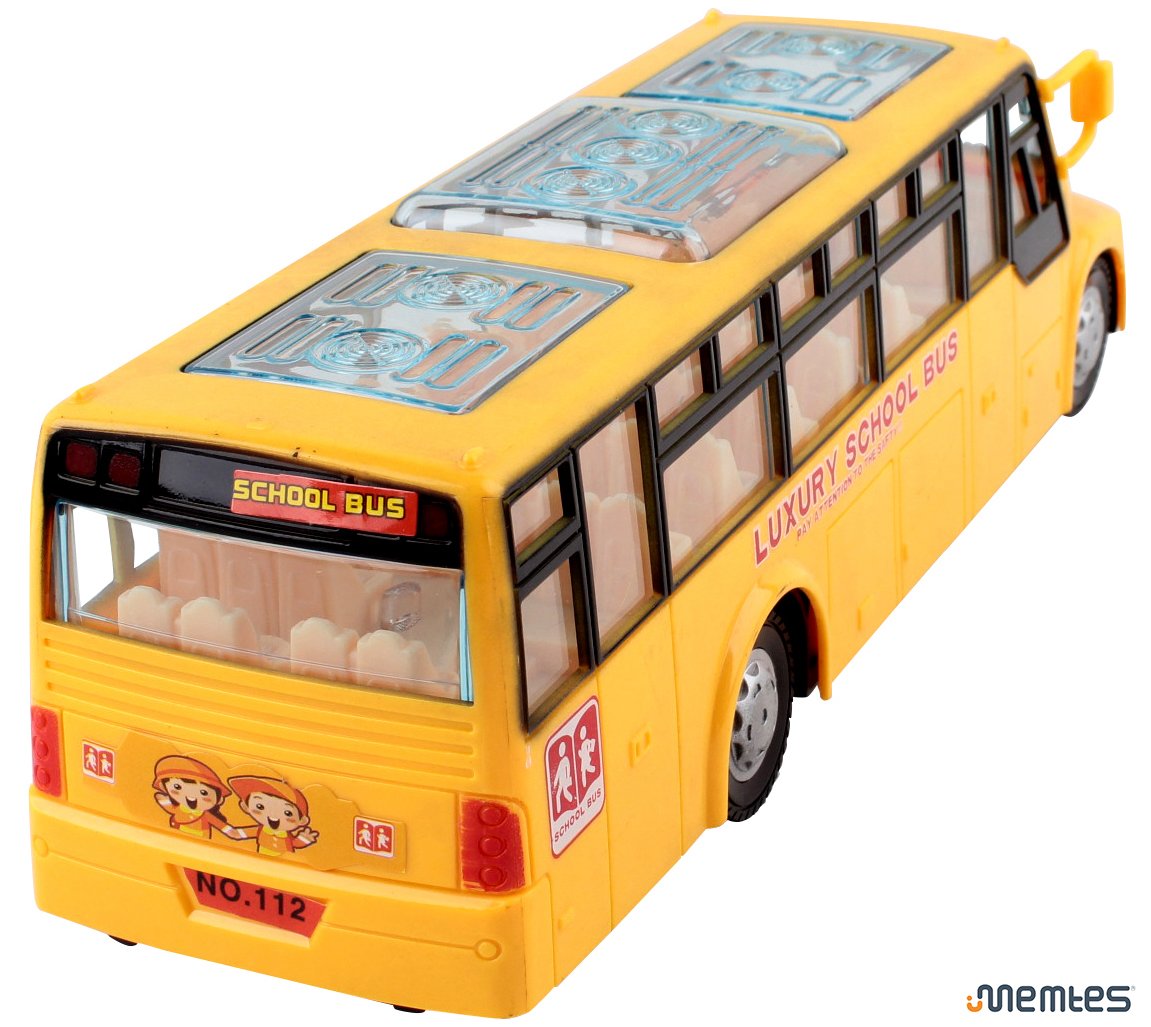 Memtes Electric Yellow School Bus Toy with Flashing Lights and Music