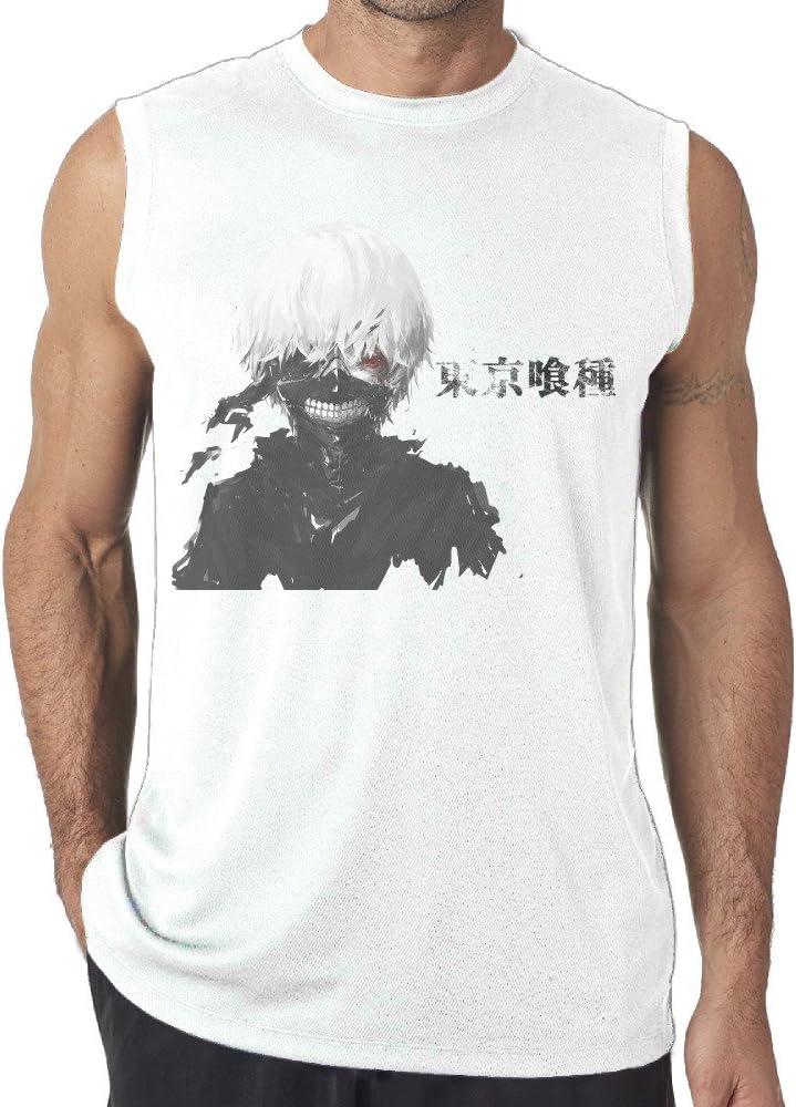White Moisture Wicking O Neck Man Kaneki Ken (Tokyo Ghoul) Muscle Shirt