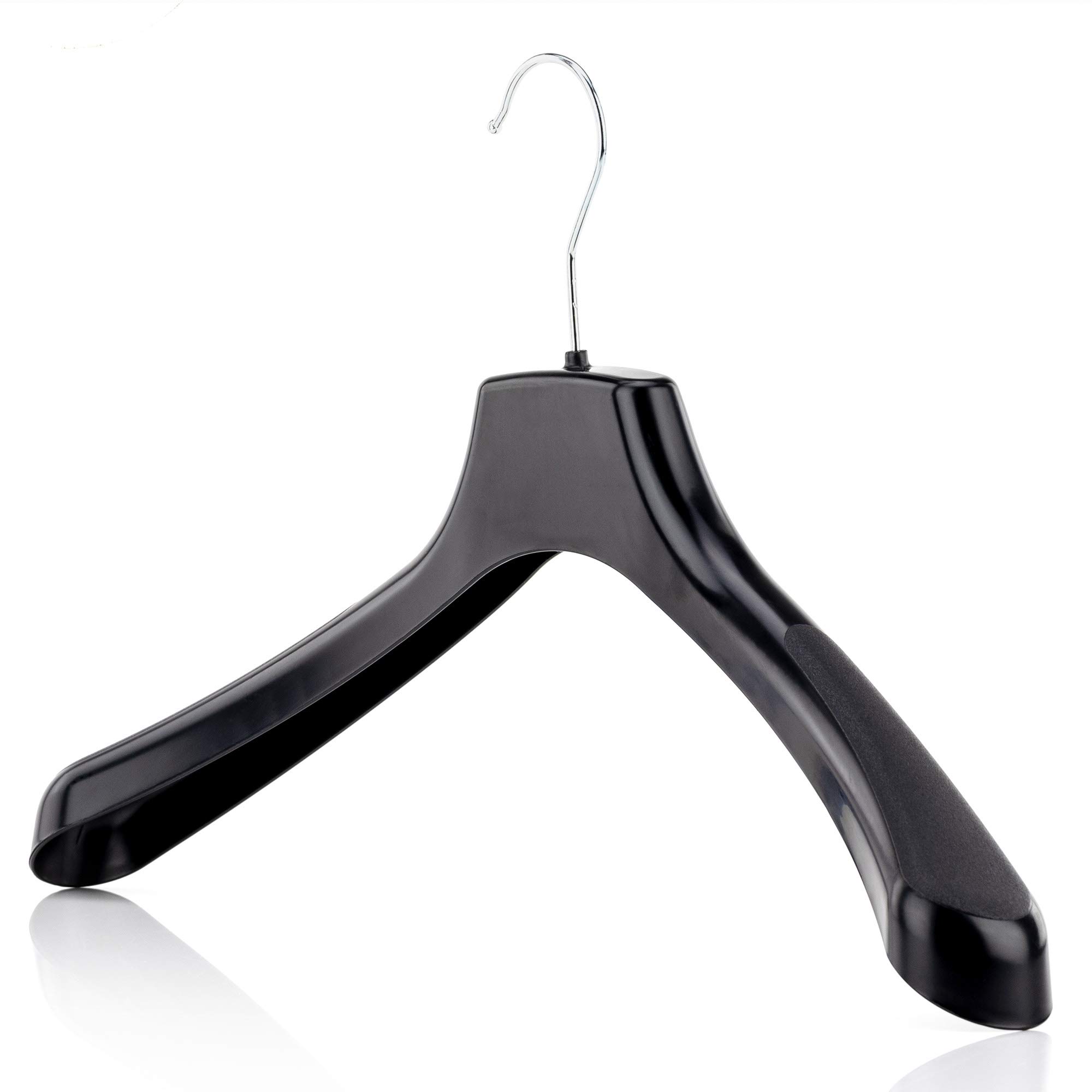 HANGERWORLD 10 Pack Broad Shoulder Black Plastic Coat Hangers - 42.5cm Wide with 4cm Thick Shoulders, Non-Slip Clothes Hanger