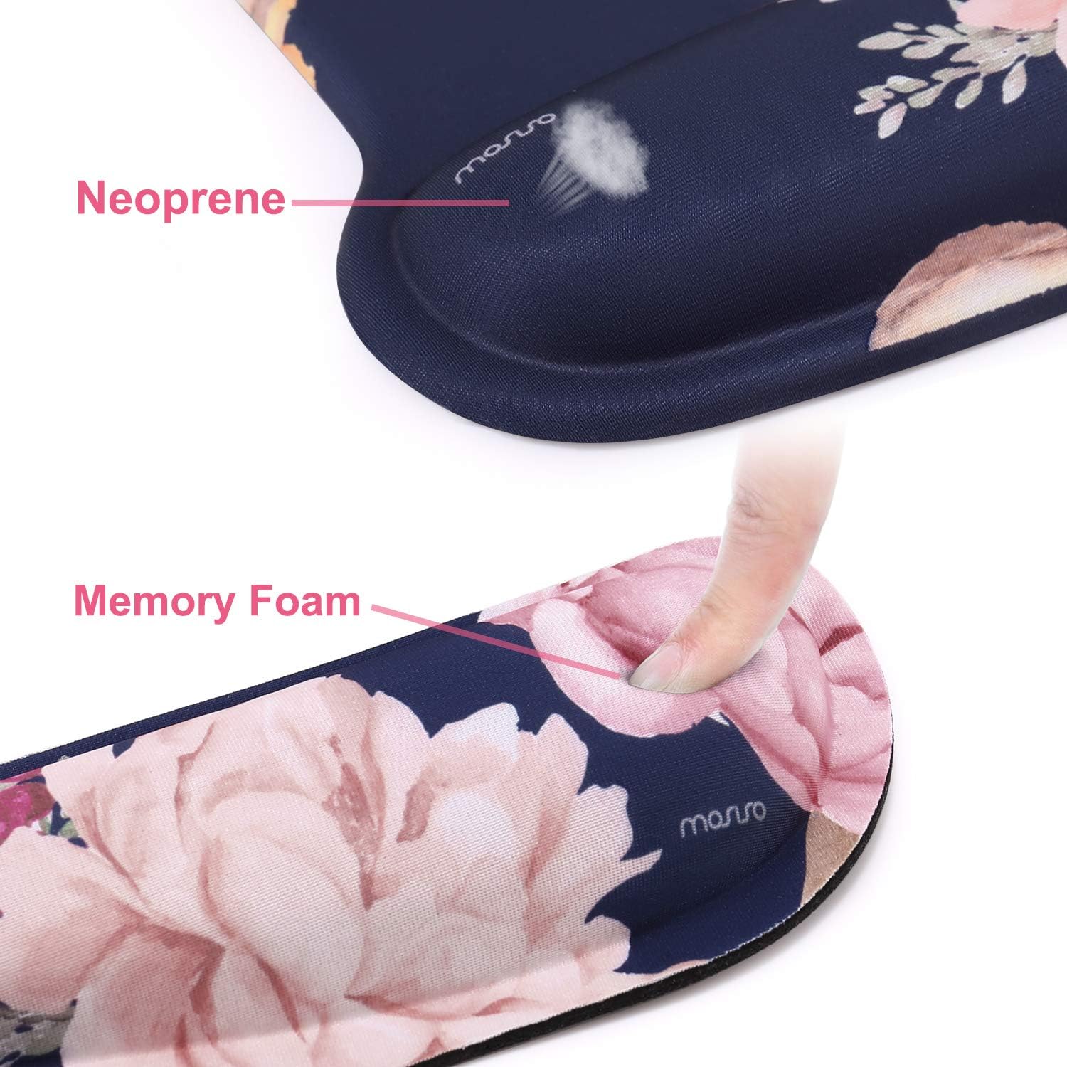 MOSISO Wrist Rest Support for Mouse Pad & Keyboard Set, Peony Ergonomic Mousepad Non-Slip Rubber Base Home/Office Pain Relief & Easy Typing Cushion with Neoprene Cloth & Raised Memory Foam, Blue: Computers & Accessories
