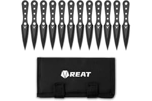 REAT Throwing Knives - 12 Piece, 6.5" 440 Stainless Steel with Full Tang Design, Includes Nylon Carrying Case for Safe Storage for Competition, Training and Recreation