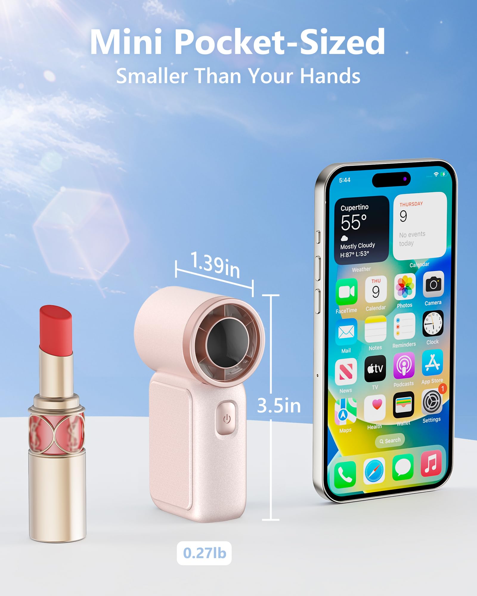 AGEYOU Portable Handheld Mini Fan, 6 Gear Wind, Hand Small Travel Personal Held Fans, Rechargeable Turbo Fan, Gifts for Women Men, for Camping Vacation Outdoor (pink)