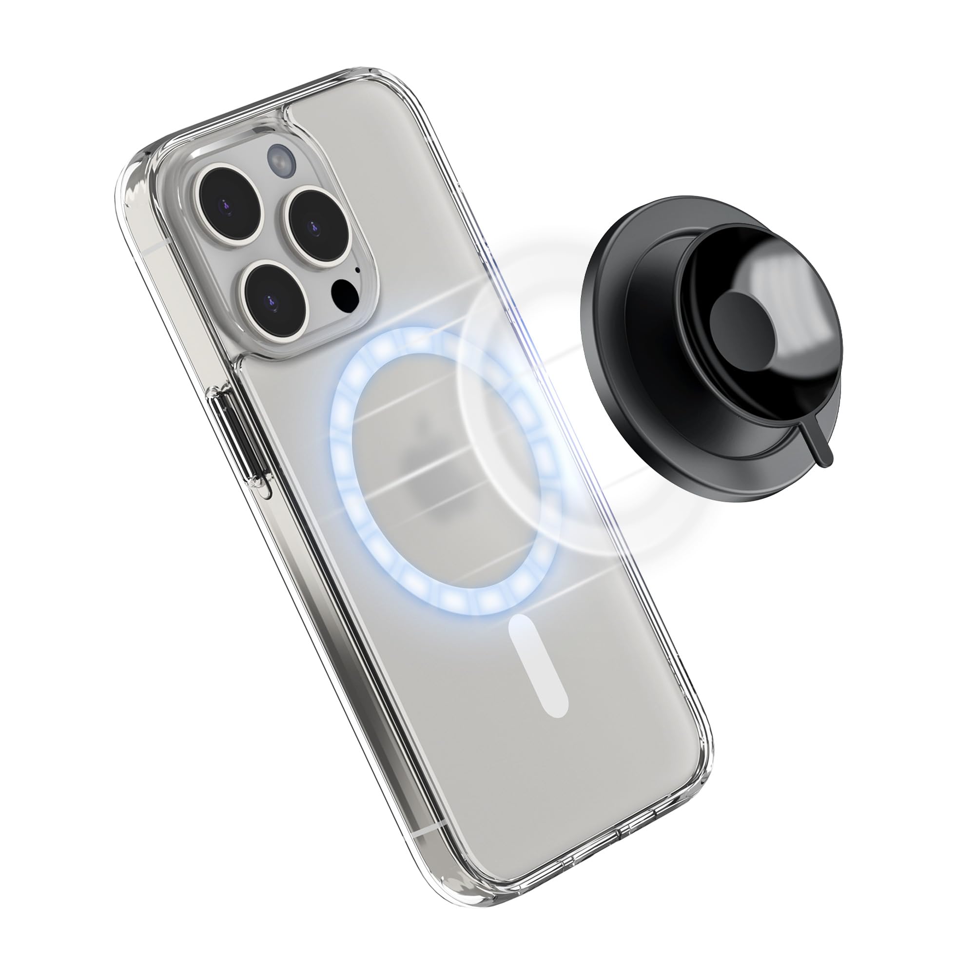 Silicone Suction Phone Case Magnetic Mount for iPhone 16 15 14 13 12 Mag Safe Case & All Phones, Long-Lasting Hands-Free Phone Holder for Mirror, Glass, Bathroom, Gym, TikTok Videos, Selfies (Black)
