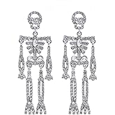 Halloween Skeleton Skull Earrings for Women Bling Rhinestone Crystal Pearl Skull Earring Gothic Punk Spooky Skeleton Dangle Earrings Halloween Theme Jewelry