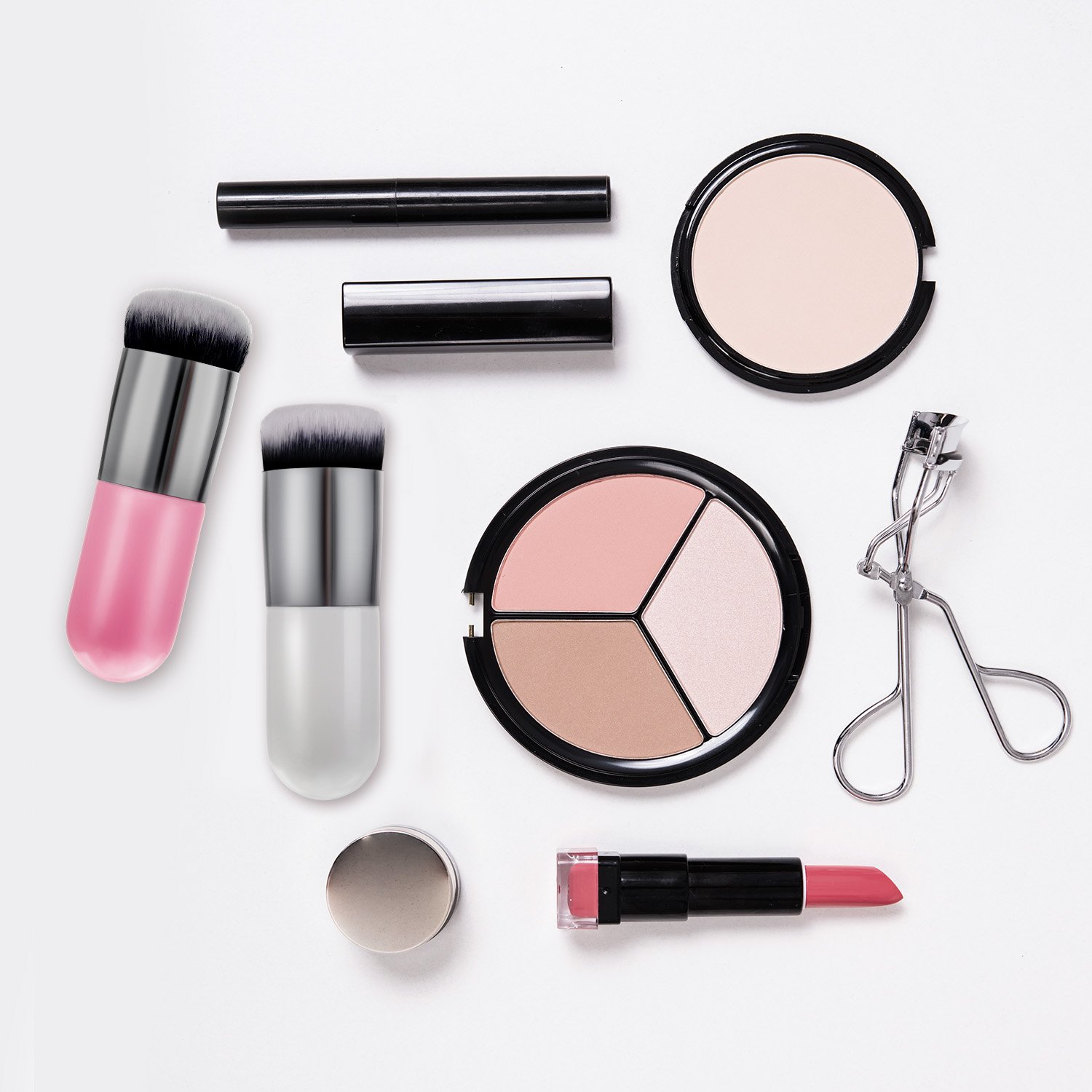 2 Pieces Foundation Brush Chubby Makeup Brush Kabuki Makeup Brush Travel Powder Brush for Blending Liquid, Cream or Flawless Powder Cosmetics (white and rose gold, pink and silver): Beauty