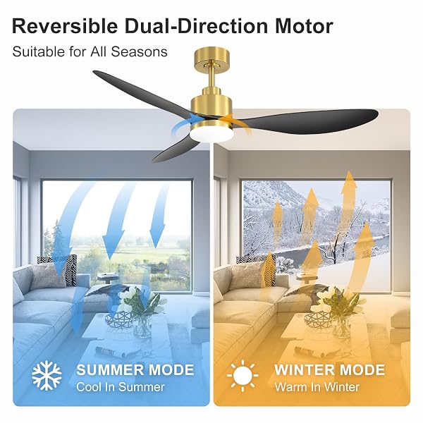 BREEZARY 52″ CEILING FANS WITH LIGHTS AND REMOTE, QUIET DC MOTOR, 3 REVERSIBLE BLADES, MODERN GOLD AND BLACK CEILING FAN WITH 3-COLOR LED LIGHT FANDELIER FOR BEDROOM LIVING ROOM