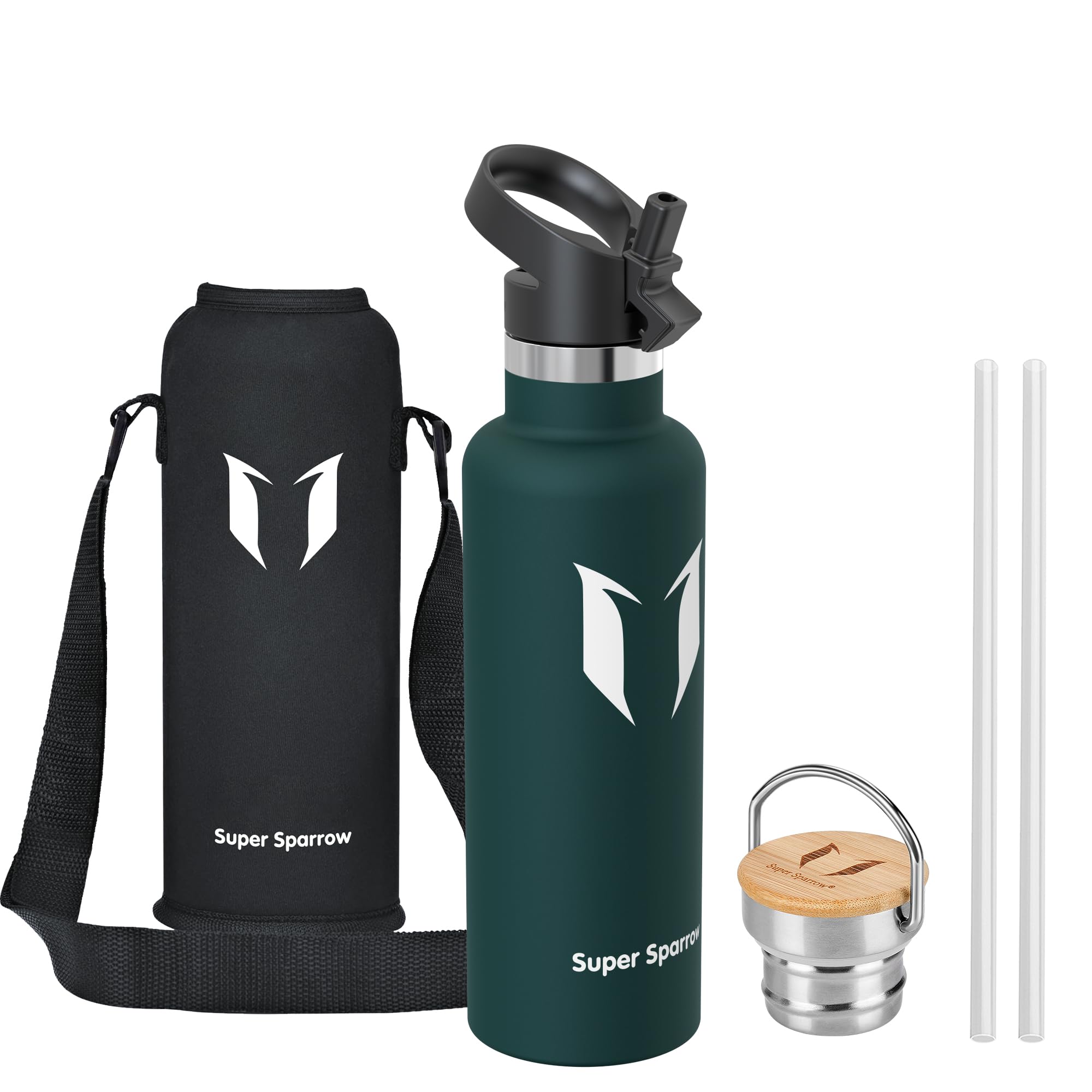 Super Sparrow Stainless Steel Water Bottle - 750ml - Vacuum Insulated Metal Water Bottle - Standard Mouth Flask - BPA Free - Straw Water Bottle for Gym, Travel, Sports