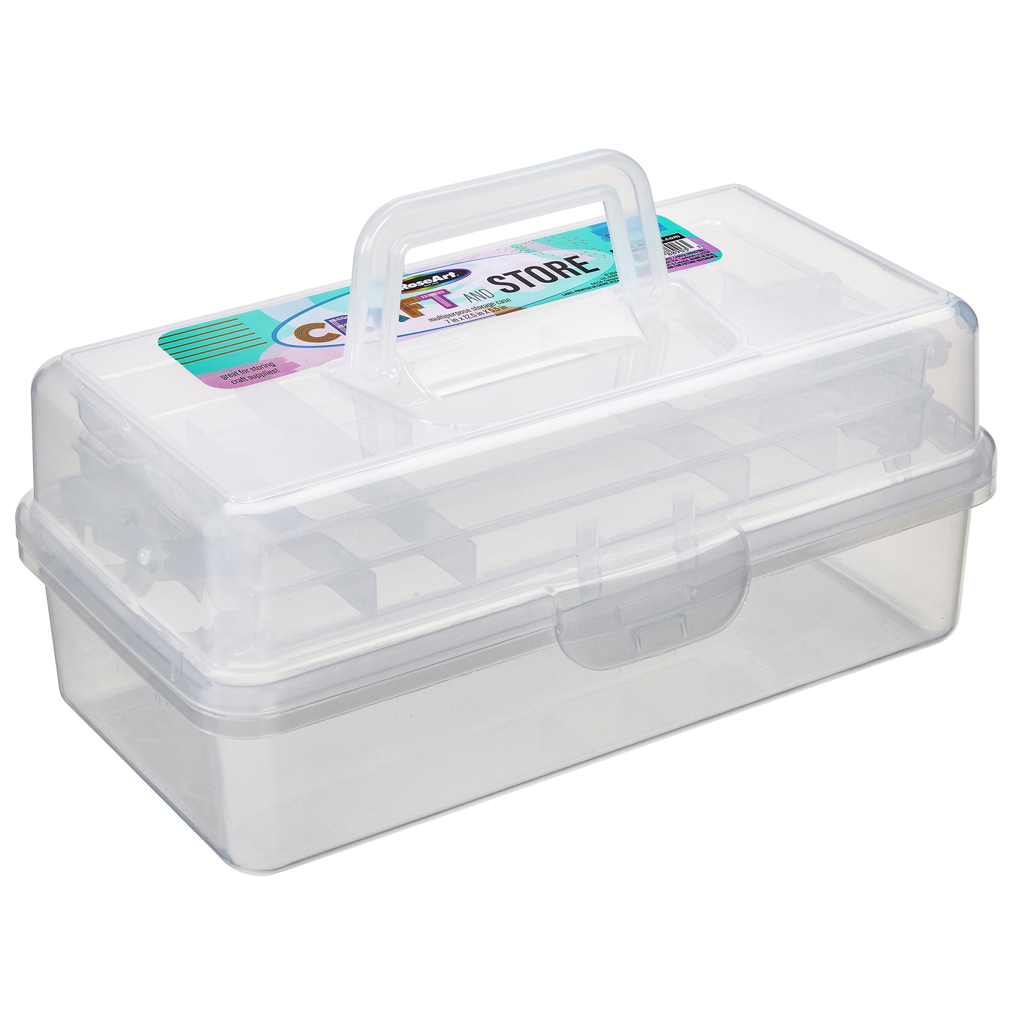Photo 1 of RoseArt Multi-Layer Plastic Dividing Craft Storage Box - Portable Handled Art Supply Organizer, Utility, Tool, Medicine, Craft Box Clear - Made in U.S.A