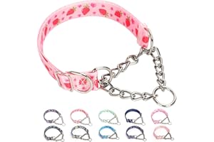 MAOWUWUJOZ Martingale Dog Collar with Chain, No Pull Slip Cinch Choker Choke Collar Pink Strawberry Duty Dog Collar for Medium Large Extra Large Pet Dogs,Strawberry M