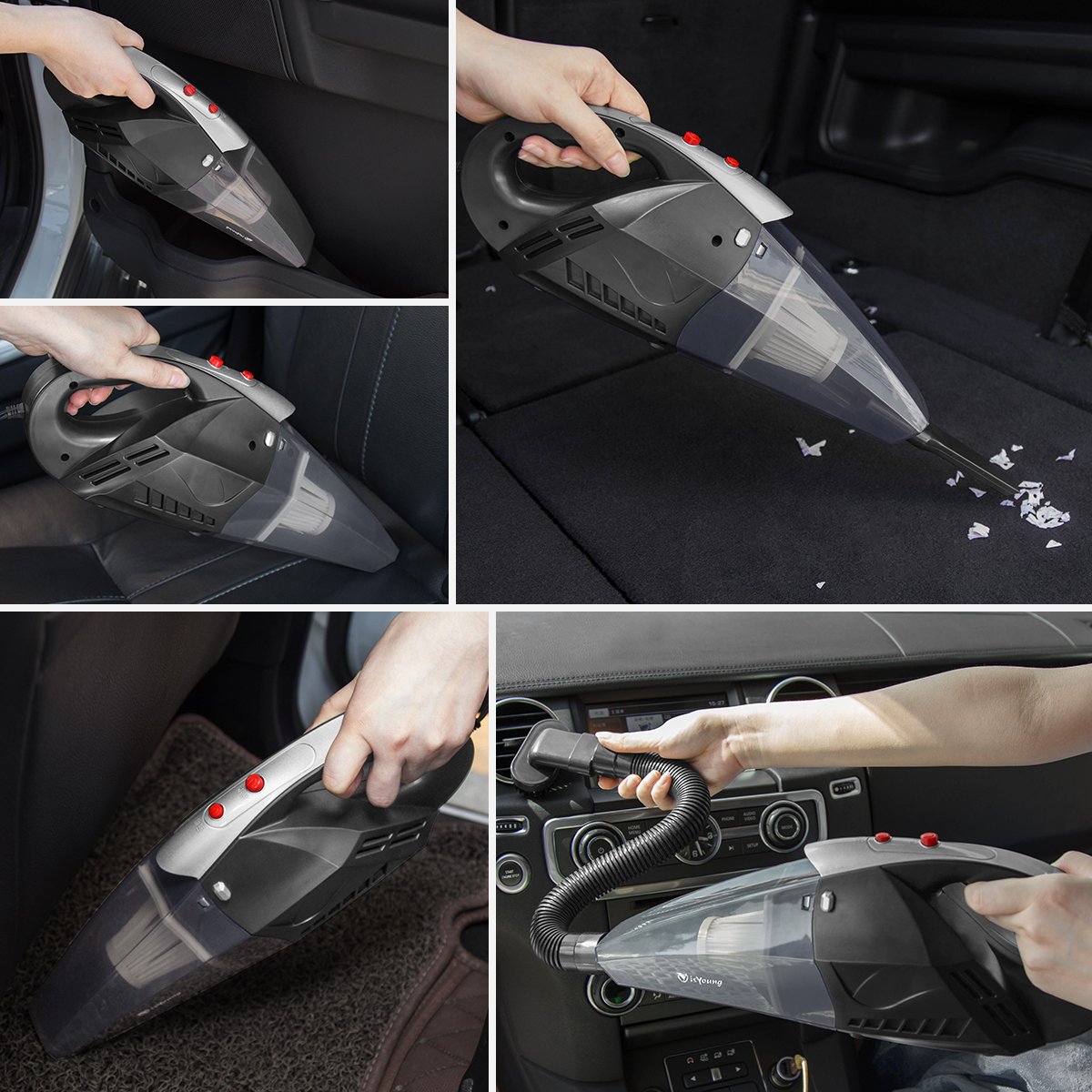 isYoung Car Vacuum Cleaner with LED Light, 4500PA Stronge Suction Portable Handheld Auto Vaccum Cleaner for Car, 14.8FT(4.5M) Power Cord with Carrying Bag, One Extra HEPA Filter