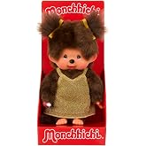 Sekiguchi 204038 &ndash; Monchhichi Original Girl with Shiny Golden Dress, Plush Approximately 20 cm High, Brown Plush