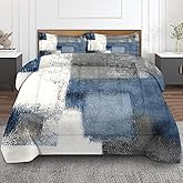 Culudea Blue Grey Painting Comforter Set Queen Size Bedding Set Abstract Gray Contemporary Includes Comforter & Pillowcase Bedding for All Seasons Kids and Adults Bedroom Bed Decor