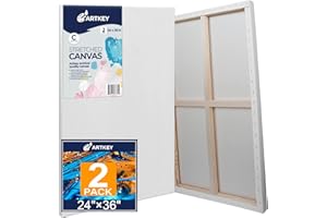 Stretched Canvases for Painting 24x36 Inch 2-Pack, 12.3 oz Triple Primed Acid-Free 100% Cotton Blank Canvas, Large Canvases f