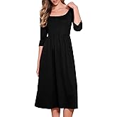 Allegra K Casual Dress for Women 3/4 Sleeve Square Neck Waffle Knitted A Line Fall Winter Maxi Dresses