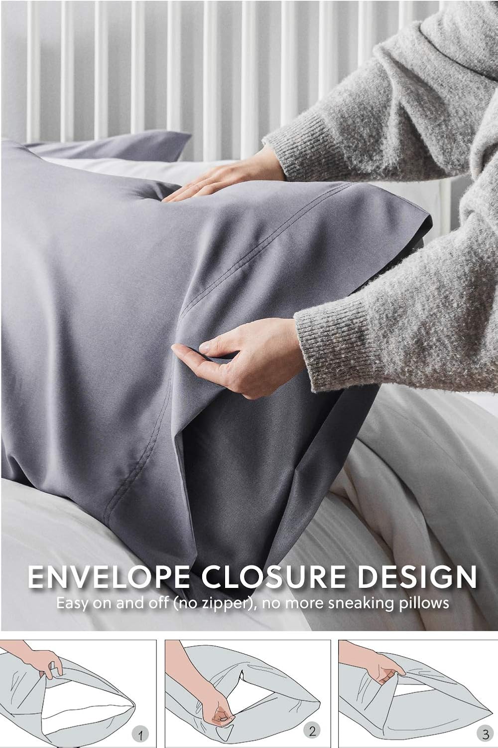 Bedsure Cooling Bamboo Pillowcases Set of 2 - Breathable Cool Ultra Soft Pillow Cases - Viscose from Bamboo - Organic Natural Silky Material, Moisture Wicking(Grey, Queen Size 20x30 inches): Kitchen & Dining