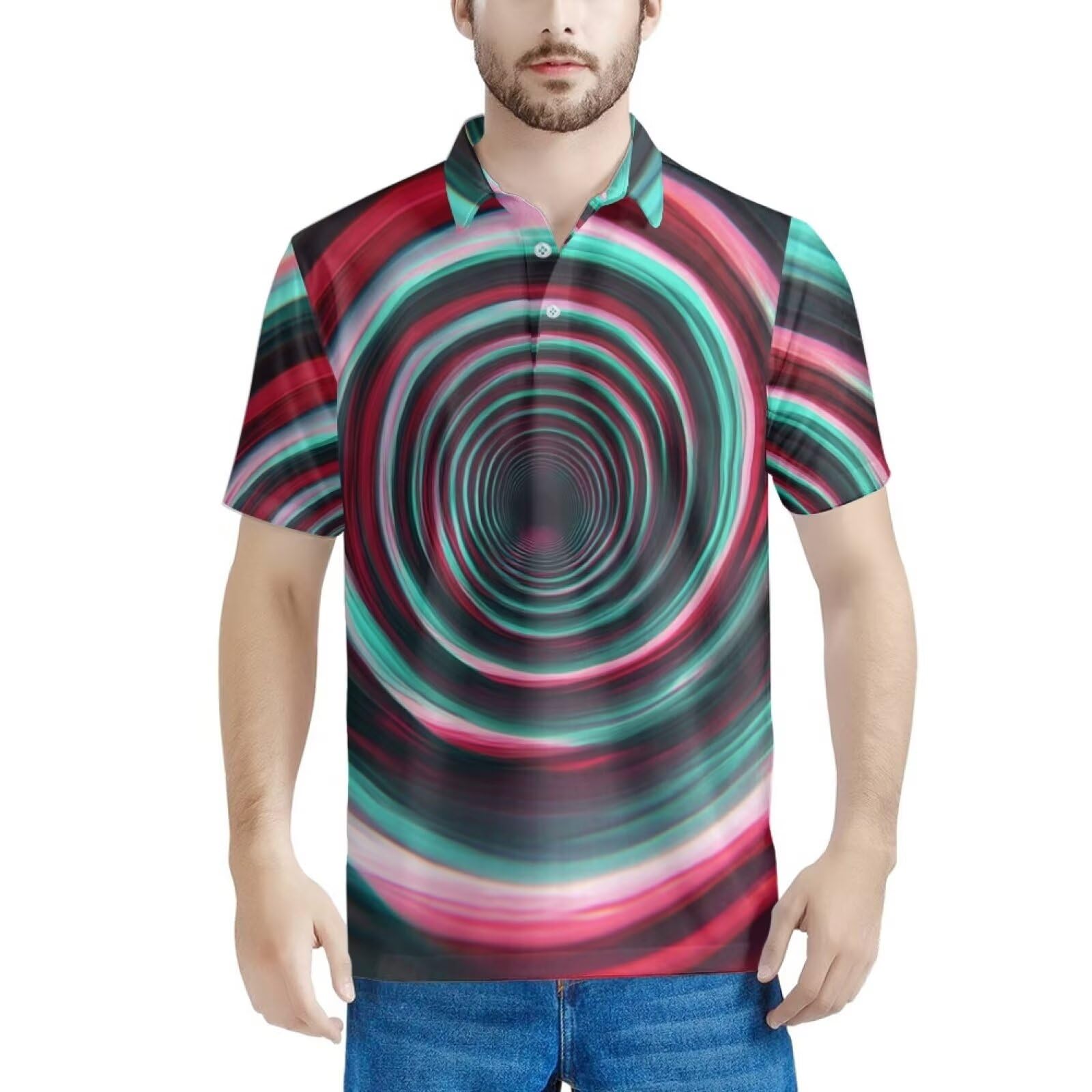 HUGS IDEA Abstract Geometry Mens Golf Shirt Fashion
