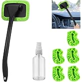 desin Car Windshield Cleaning Tool, Windshield Cleaner with 5 Washable and Reusable Microfiber Pads and Extendable Handle, for Auto Glass Wiper (Green)