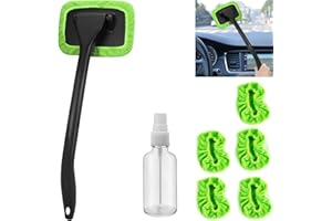 desin Car Windshield Cleaning Tool, Windshield Cleaner with 5 Washable and Reusable Microfiber Pads and Extendable Handle, for Auto Glass Wiper (Green)