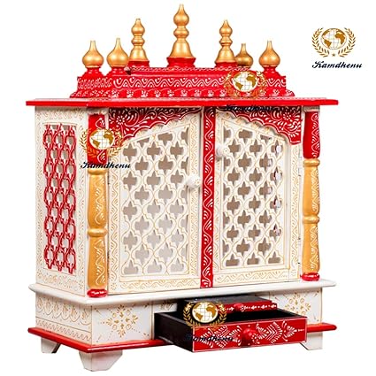 Kamdhenu art and craft Wooden Home Temple (Red)Standard