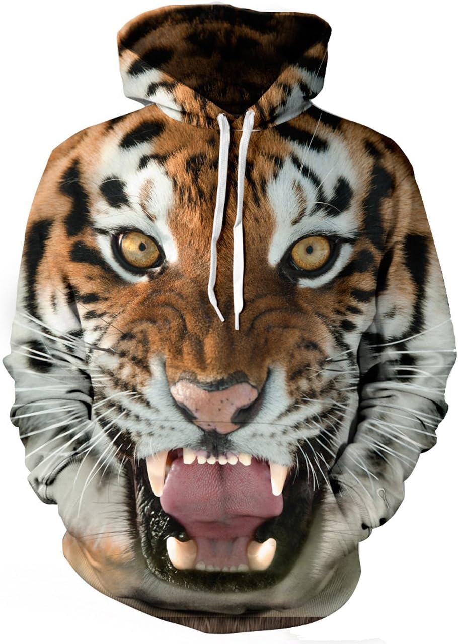 Mxmore Women's Dazzling Top Hoodies, Tiger Image, Large / X-Large