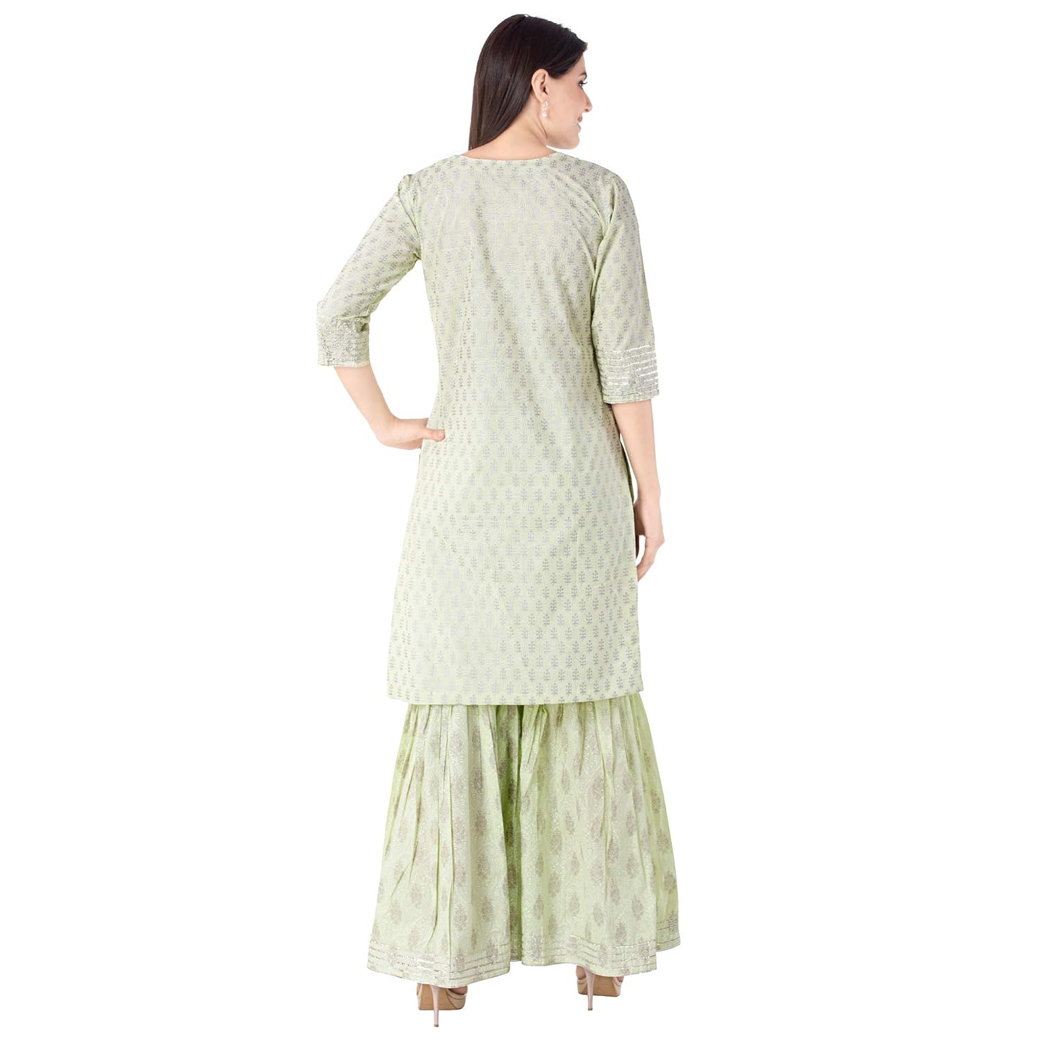 khushal k women's cotton printed kurta with sharara palazzo set