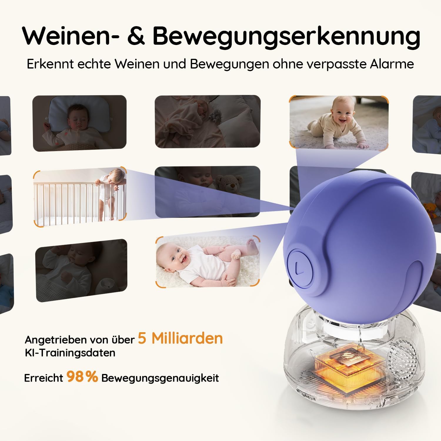 BOIFUN 2026 2K/3MP Babyphone mit Kamera WLAN, Nachtsicht ohne Sichtbares Licht, 5" Video Babyfon mit App, 360° Automatische Verfolgung, Weinen-, Bewegungs- und Geräuscherkennung, Temperaturerkennung 5