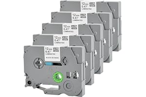 5 Pack Label Tape Replacement for Brother TZe-231 TZ-231 TZe231 Tz 1/2" 12mm,Laminated Black on White 0.47" for pTouch Printe