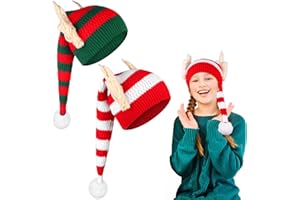 2 Pcs Christmas Knitted Elf Hats with Ears Super Long Striped Santa Elf Hats Christmas Knitted Santa H-ats with Pom