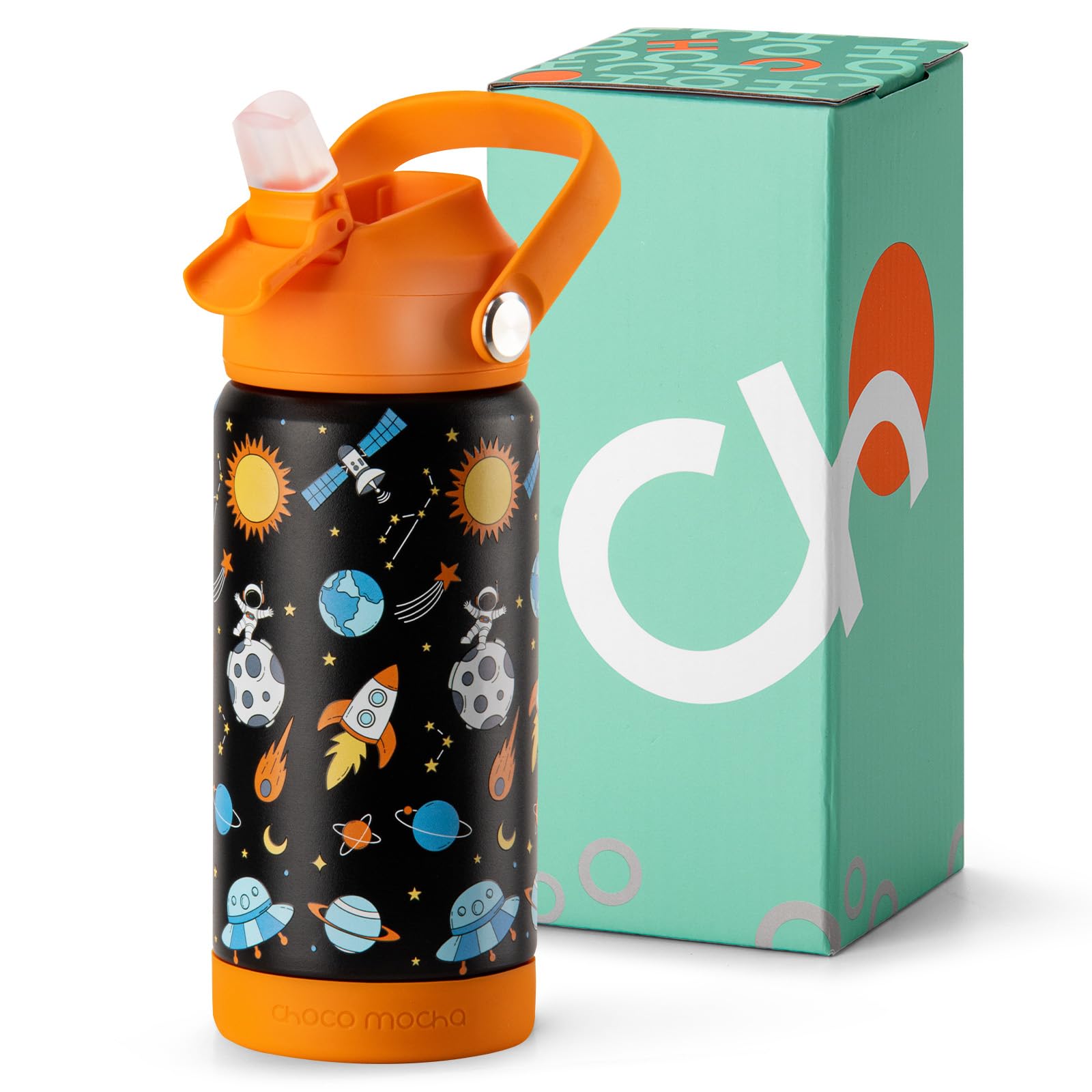 Photo 1 of Choco Mocha Kids Water Bottle For School, Kids Insulated Water Bottle Stainless Steel for Boys,14Oz Orange & Black Space