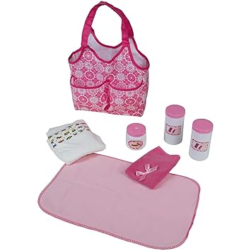#1018 Wickeltasche für Puppen mit Windel, Puderdose und weitere Zubehör • Baby Pflege Windel Puppe Kinder Tasche Spielzeug Se