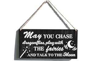 QIOUS Nursery Sign Gift Farmhouse May You Chase Dragonflies Play with the Fairies Wooden Hanging Sign Plaque Rustic Wall Art Decor for Home Decoration 12 x 6 Inches