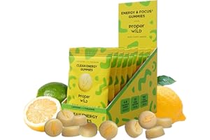 Proper Wild Vegan Energy Gummies with L-Theanine & Organic Caffeine, Clean Energy & Focus, Plant-Based Energy, Gluten-Free, Non-GMO, Dairy-Free, Stevia-Free, Soy-Free, Sour Lemon Lime (10-Pack)
