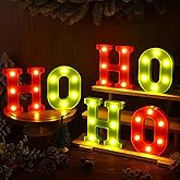 6 Pcs Lighted Christmas Ho Ho Centerpiece Decoration LED Letter Lights Sign Xmas Centerpiece Table Decor Christmas Tabletop for Bedroom Home Room Party Indoor Decor(Red,Fluorescent Green,6.3 inch)