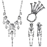 Inbagi 3 Pcs Halloween Skeleton Jewelry for Women Halloween Skeleton Necklace Bracelet Adjustable Skull Fingers Wristband Spooky Skull Skeleton Dangle Earrings for Women