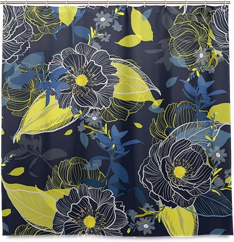 Amazon Co Jp Fengju シャワーカーテン おしゃれ 防カビ バスカーテン リング付属 フック 防水 風呂カーテン 間仕切り 180x180 花柄 幾何学模様 Home Kitchen