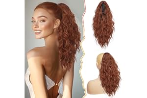 BARSDAR 18 Inch Claw Clip Auburn Ponytail Extension – Thick Soft Wavy Curly Clip in Ponytail Hairpieces for Women, Synthetic 