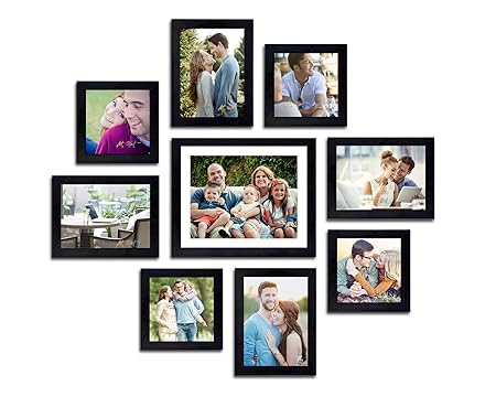 Painting Mantra Art Street - Set of 9 Individual Black Wall Photo Frames Wall Hanging (Mix Size) (4 5X5, 4 Units 5X7, 1 8X10 inch)