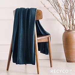 RECYCO Cable Knit Navy Blue Throw Blanket for