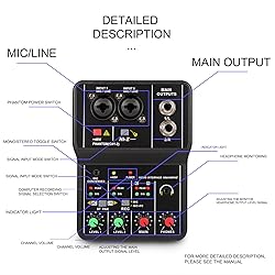 G-MARK Mini Audio Mixer 2 Channel With 48V Phantom
