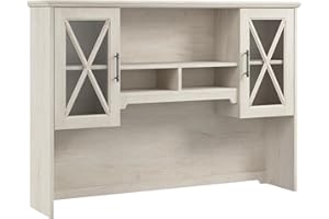 BUSH BUSINESS FURNITURE Bush Furniture Lennox 60W Farmhouse Hutch for Desk and Buffet Cabinet in Linen White Oak | Dining Room, Living Room, Home Office Storage